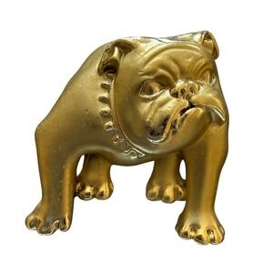 Vintage Brooch pin signed AJC American Bulldog dog brushed gold tone w/ glossy